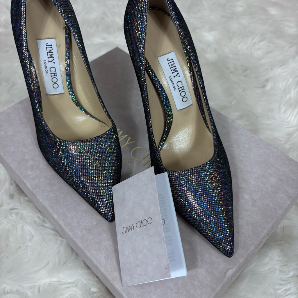Jimmy Choo Love 100 Dark Silver Metallic Iridescent Pump 36.5 (Msrp $825)